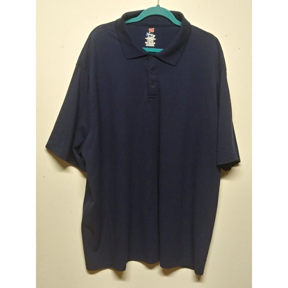 Hanes Mens X-Temp Short Sleeve Polo Shirt Navy Size 4XL Collared navy blue EUC